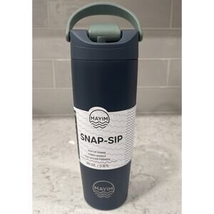 Mayim SNAP SIP 30oz Steel Tumbler Lid Lock Pop-up Straw Handle Blue & Green NEW